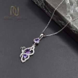 گردنبند نقره پروانه و قلب بنفش خاص