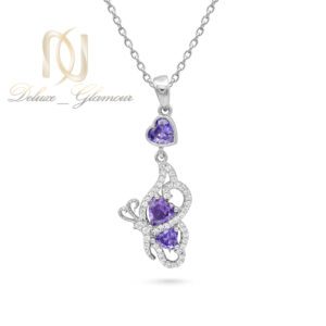 گردنبند نقره پروانه و قلب بنفش