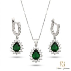 نیم ست نقره زنانه نگین سبز مجلسی - ce-new-8