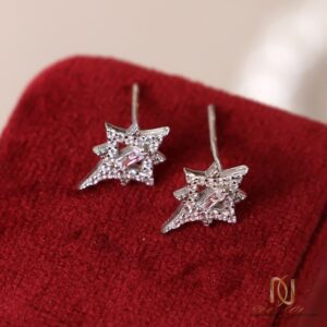 گوشواره نقره ستاره er-s-15 عکس روی مخمل قرمز