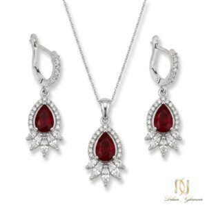 نیم ست نقره زنانه نگین قرمز اشکی مجلسی - ce-new-7