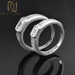 حلقه ست نقره ازدواج نگین دار نمای مشکی