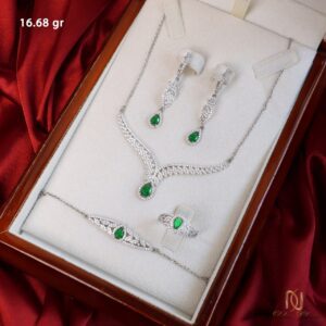 سرویس نقره زنانه طرح طلا سفید نگین سبز و سفید ce-n138 - 73121 - 3