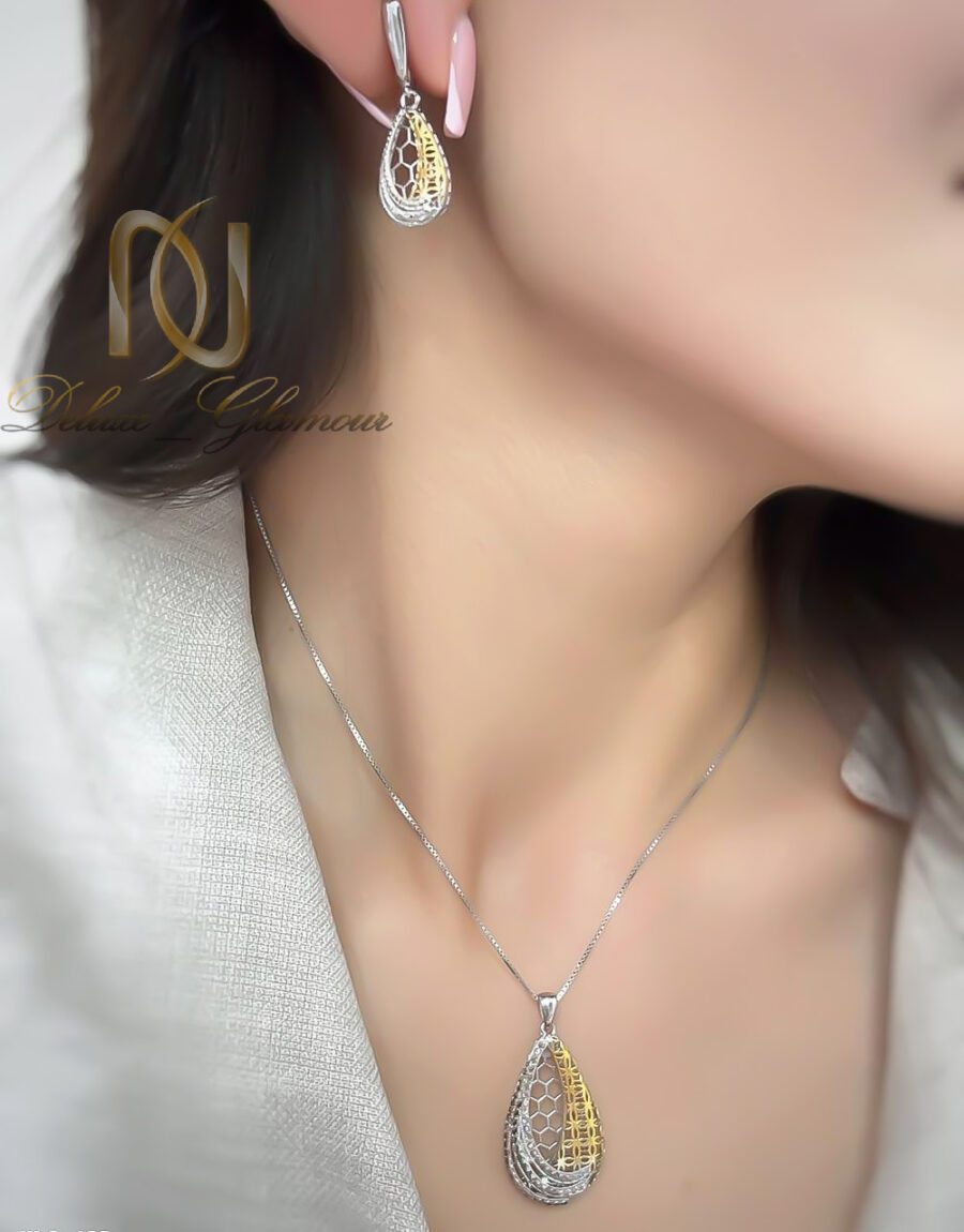 نیم ست نقره زنانه اشک تراش روی گوش