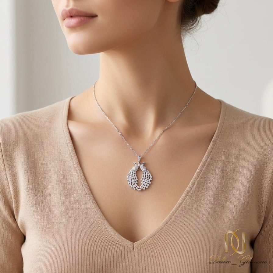 گردنبند طاووس نقره 925 زنانه نگین سفید ne-n27 - 73071 - 4