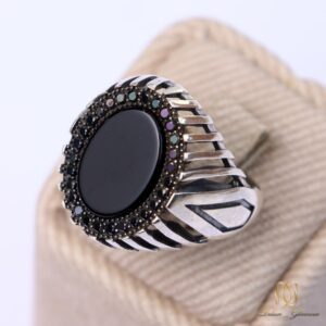 انگشتر نقره مردانه نگین مشکی - ri-n413 - 4