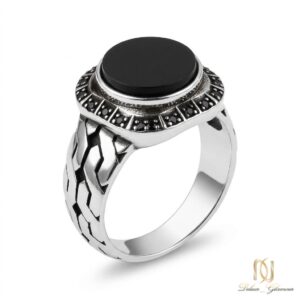 انگشتر نقره مردانه نگین مشکی مجلسی ri-m-18 عکس اصلی
