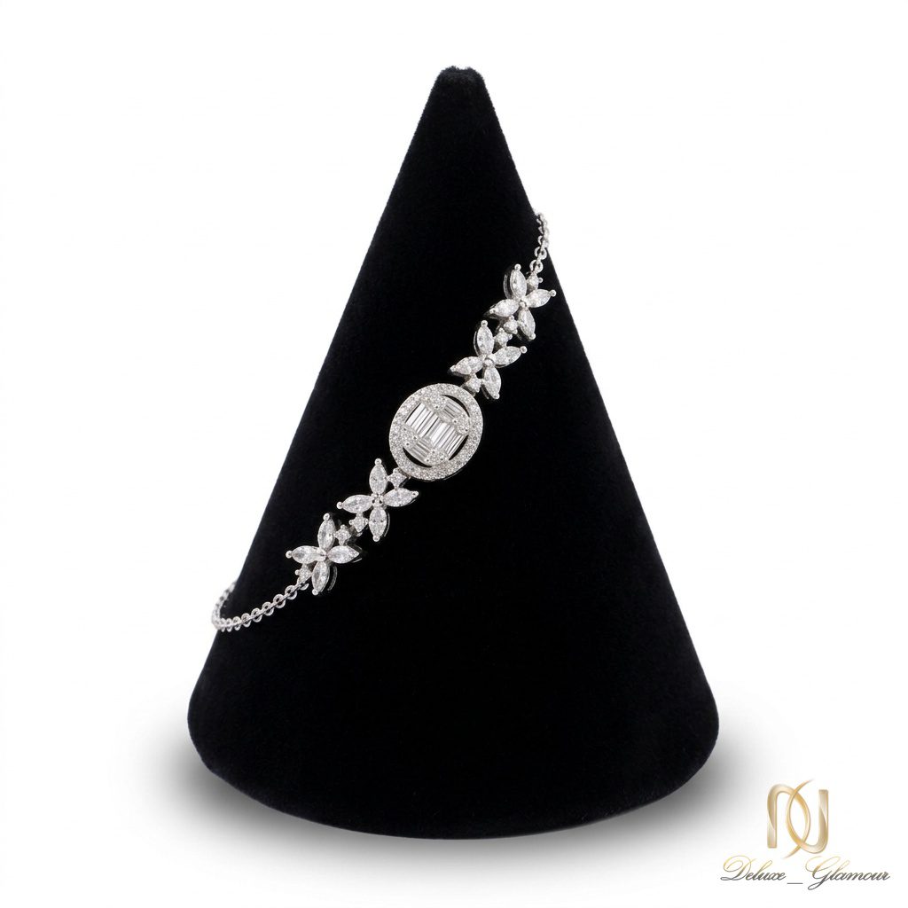 دستبند نقره زنانه نگین دار طرح گل مجلسی br-s-43 عکس اصلی