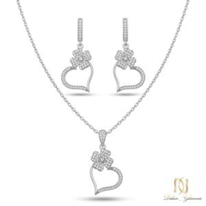 نیم ست نقره جواهری طرح قلب و گل چهارپر ce-new-83 عکس اصلی