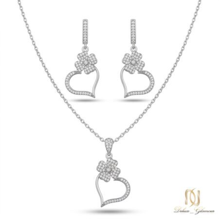 نیم ست نقره جواهری طرح قلب و گل چهارپر ce-new-83 عکس اصلی