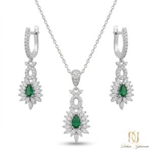 نیم ست نقره زنانه جواهری نگین سبز مجلسی ce-new-85 عکس اصلی