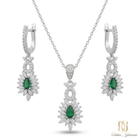 نیم ست نقره زنانه جواهری نگین سبز مجلسی ce-new-85 عکس اصلی