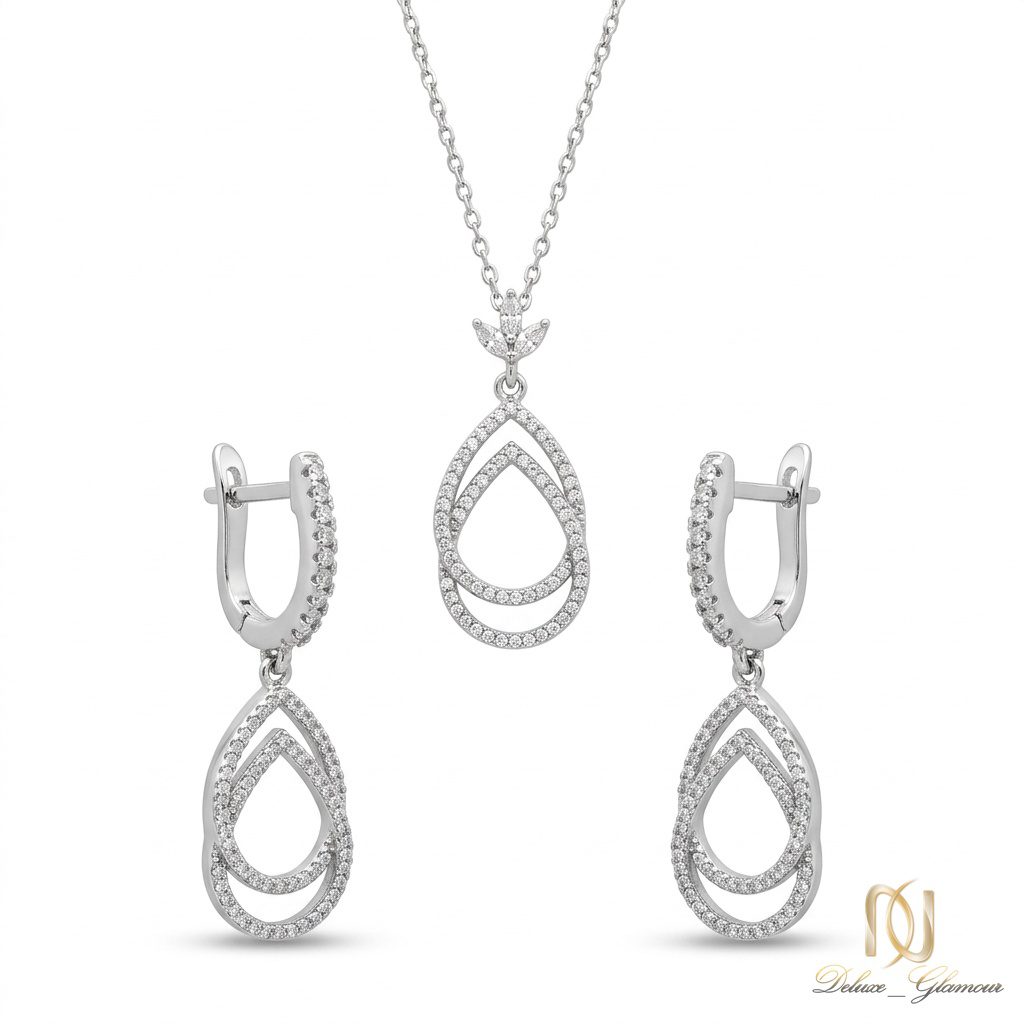 نیم ست نقره زنانه طرح اشک رودیوم مجلسی ce-new-82 عکس اصلی