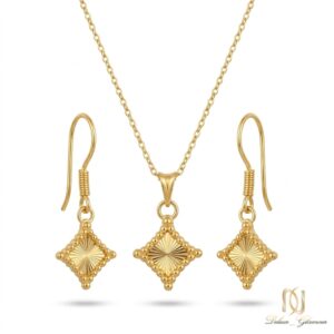 نیم ست نقره زنانه طلایی طرح لوزی ce-new-61 عکس اصلی