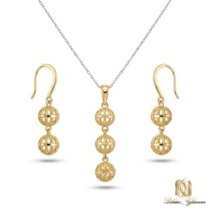 نیم ست نقره زنانه گوی طلایی ce-new-38 عکس اصلی