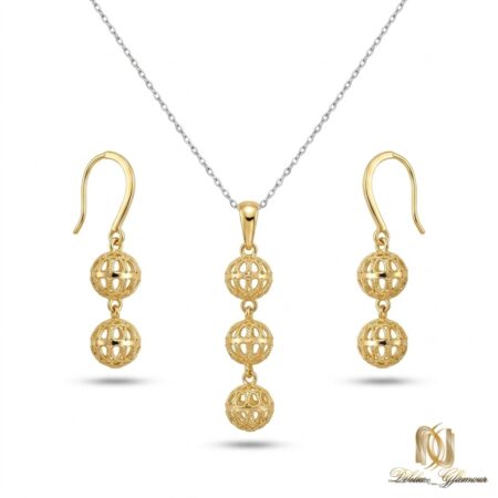نیم ست نقره زنانه گوی طلایی ce-new-38 عکس اصلی