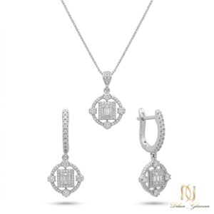 نیم‌ست نقره زنانه با نگین باگت لوزی ce-new-64 عکس اصلی