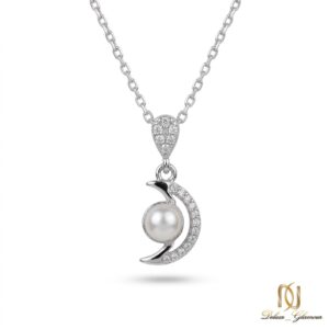 گردنبند نقره زنانه طرح ماه و مروارید ظریف ne-new-95 عکس اصلی