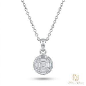 گردنبند نقره زنانه پلاک دایره ای نگین باگت ظریف ne-new-81 عکس اصلی