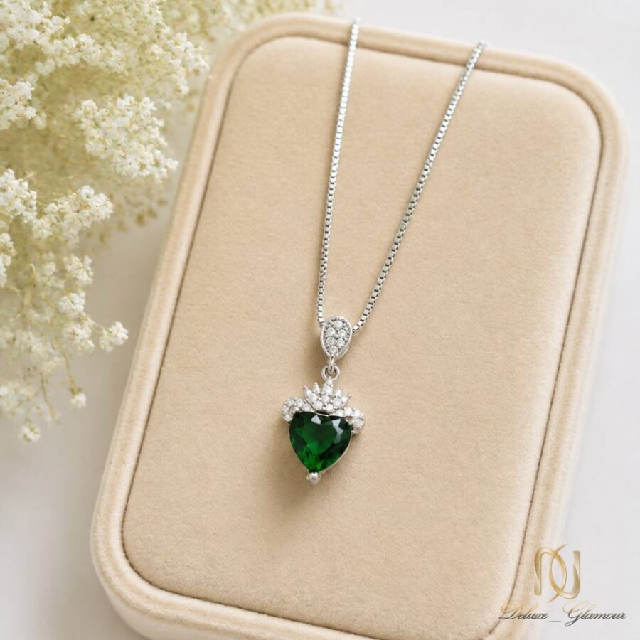 گردنبند نقره طرح قلب نگین سبز ma-n757 - 65102 - 4