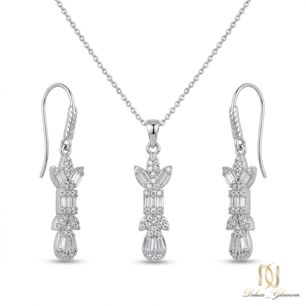 نیم ست نقره زنانه مجلسی گل و برگ ce-new-93 عکس اصلی