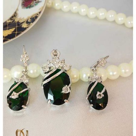 نیم ست طرح جواهر زنانه رادیوم با تک نگین درشت رنگی کد NS-n107 رنگ سبز
