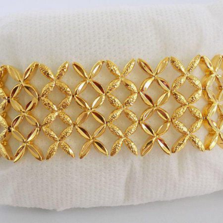 دستبند زنانه طرح طلا عریض ژوپینگ شبکه ای ds-n114 از نمای بسته