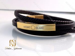 دستبند چرمی چند ردیفه مردانه مشکی-طلایی Mont Blanc کد ds-n144 سمت چپ