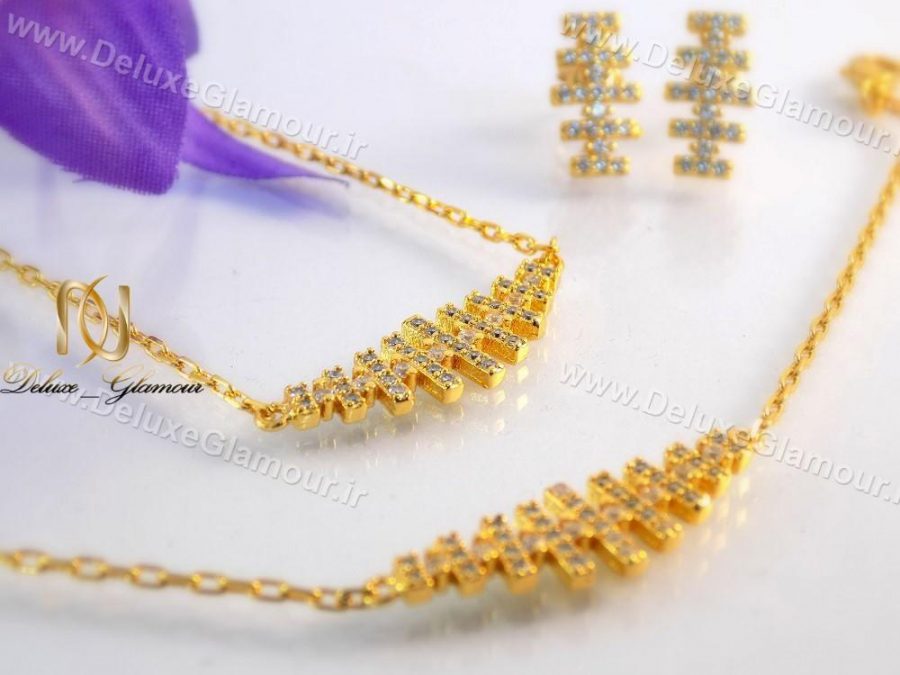 سرویس کامل زیورآلات طرح طلا نگین دار se-n112 از چپ