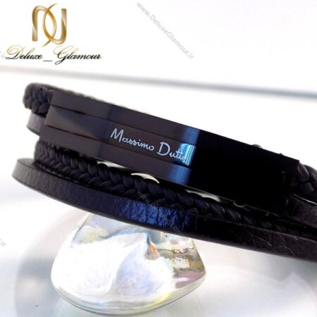 دستبند چرمی massimo dutti چند ردیفه مردانه مشکی ds-n146 روی سنگ