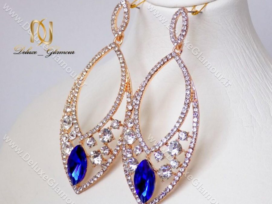 گوشواره برنجی طرح اشک با نگین آبی er-n108 از راست
