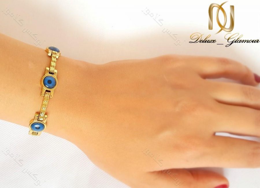 دستبند دخترانه استیل طلایی طرح مردمک زنجیری ds-n135 از دست