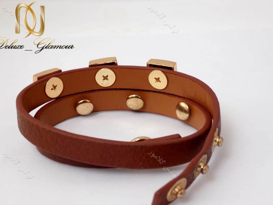 دستبند چرمی دخترانه قهوه ای نازک ds-n129 از پشت