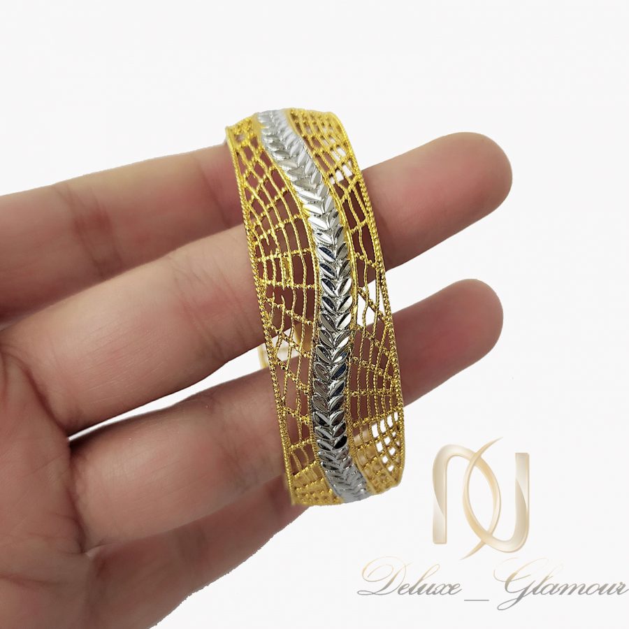 دستبند زنانه استیل طلایی دو رنگ pr-b133 از نمای بالا