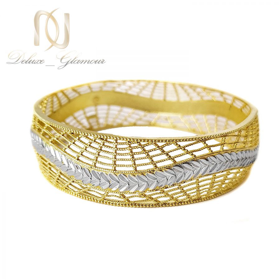 دستبند زنانه استیل طلایی دو رنگ pr-b133 از نمای پایین