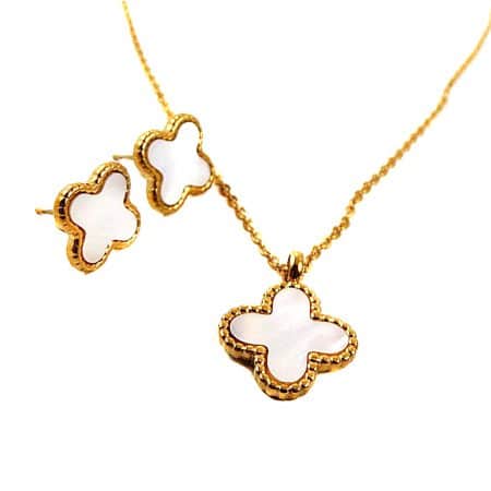 نیم ست دخترانه استیل دو رنگ طرح برگ pr-s117 از نمای سفید