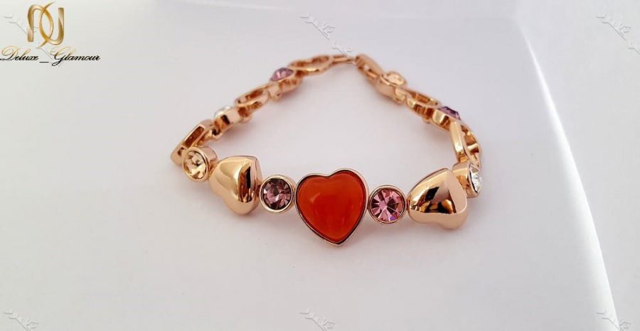 دستبند دخترانه قلبی رزگلد کلیو با کریستالهای سواروفسکی اصل Ds-n166 عکس کلی