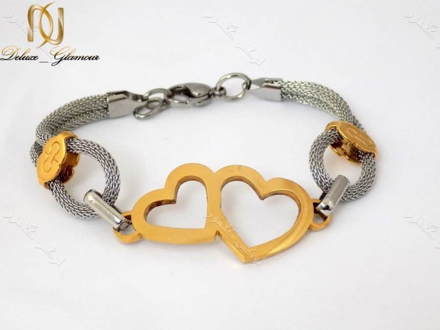 دستبند دخترانه طرح قلب طلایی نقره ای با بدنه استیل Ds-n150 عکس تمام نما از دستبند