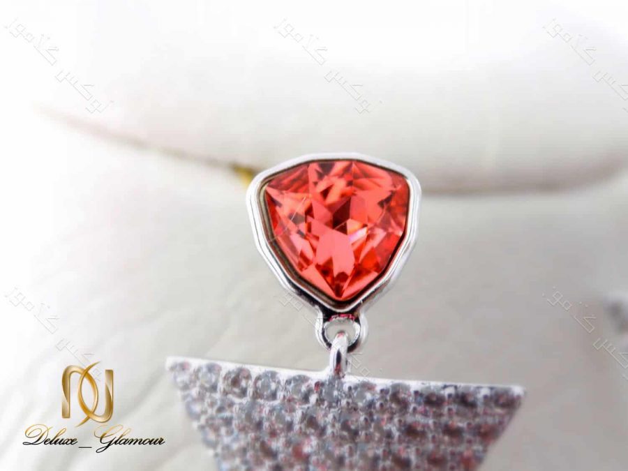 گوشواره دخترانه نگین دار طرح مثلث با کریستالهای سواروفسکی اصل Er-n115 عکس از نگین سه بعدی