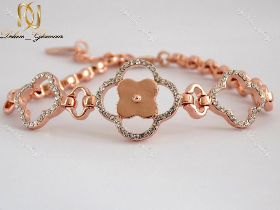 دستبند اسپرت دخترانه رزگلد طرح گل کلیو با کریستالهای سواروفسکی اصلDs-n152 عکس اصلی دستبند