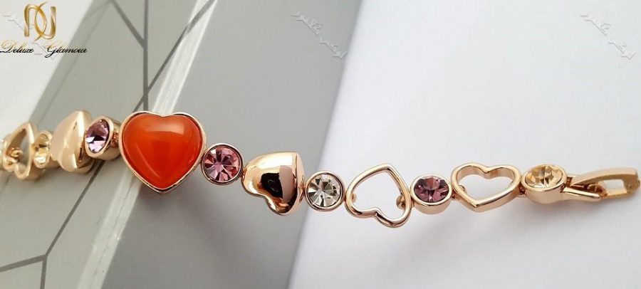 دستبند دخترانه قلبی رزگلد کلیو با کریستالهای سواروفسکی اصل Ds-n166 عکس باز شده ی دستبند