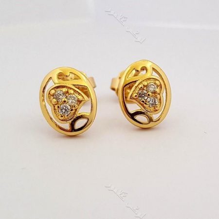 نیم ست قلبی ظریف دخترانه نگین دار استیل رنگ طلایی Ns-n130 عکس از گوشواره ها