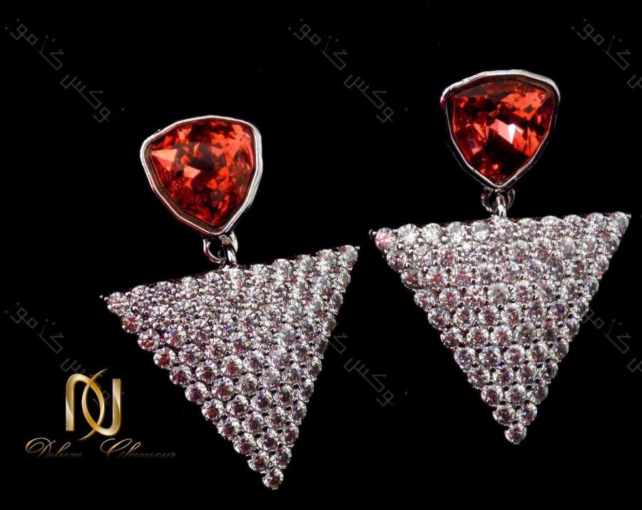 گوشواره دخترانه نگین دار طرح مثلث با کریستالهای سواروفسکی اصل Er-n115 درخشش کریستالها