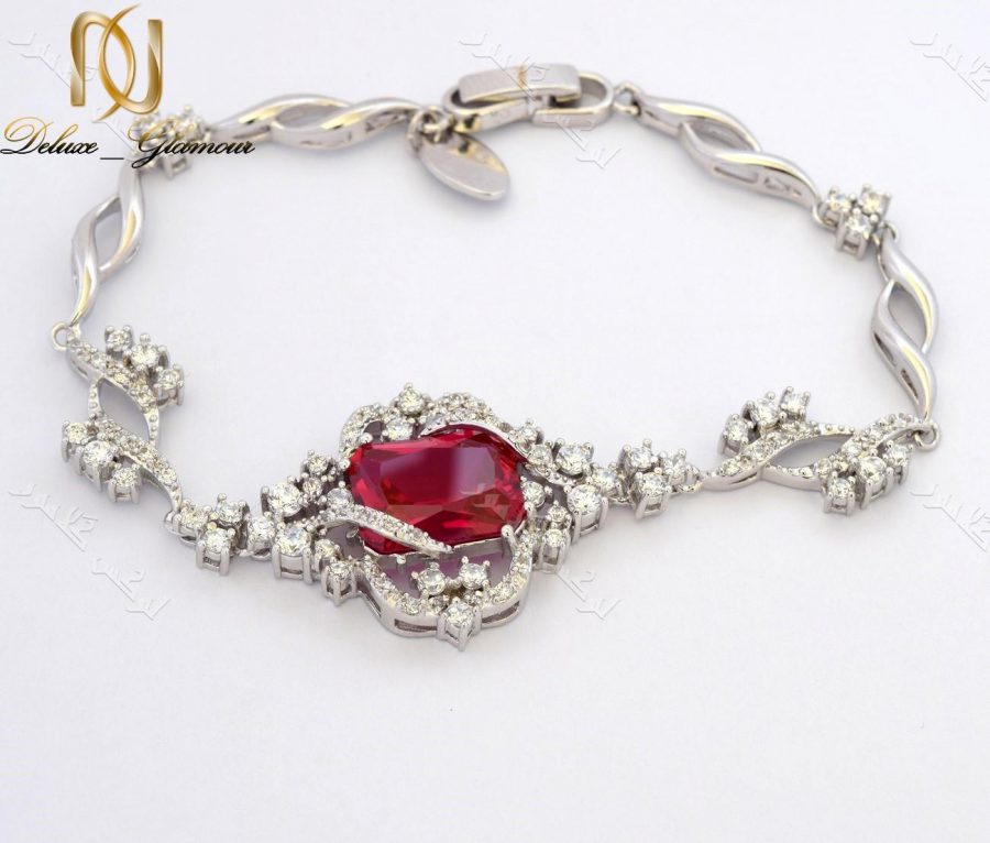 دستبند زنانه جواهری کلاسیک کلیو با نگین قرمز سواروفسکی Ds-n172 عکس اصلی