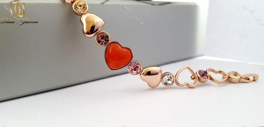 دستبند دخترانه قلبی رزگلد کلیو با کریستالهای سواروفسکی اصل Ds-n166 عکس از پلاک دستبند