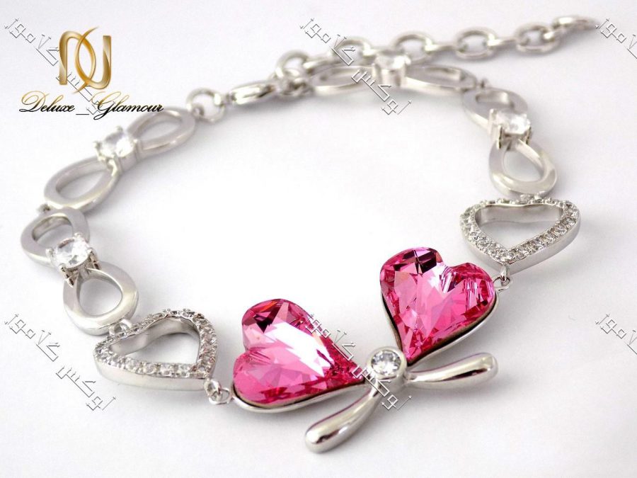 دستبند دخترانه طرح قلب ژوپینگ با کریستال صورتی سواروسکی Ds-n141 عکس اصلی دستبند
