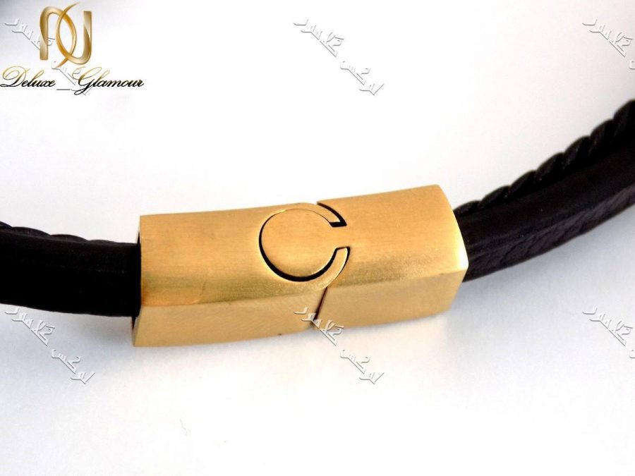 دستبند اسپرت چهار ردیفه چرم طبیعی مونت بلانک طرح بافت و ساده DS-n155 عکس از قفل طلایی