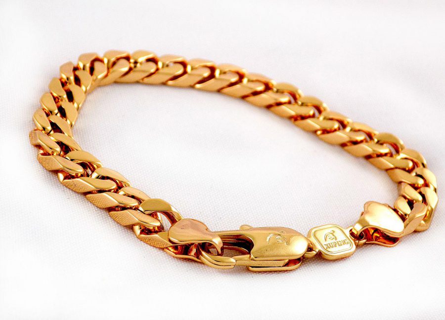 دستبند زنانه زنجیری طرح طلای ژوپینگ با روکش آب طلای 18 عیار و طول 20 سانتی ds-n171 از نمای پایین