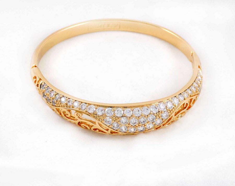 دستبند طرح طلای ژوپینگ با نگین های کریستالی سفید زیرکن ds-n162 از نمای روبرو