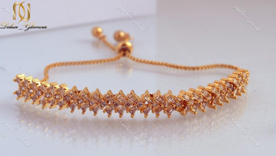 دستبند ظریف طلایی دخترانه نگیندار کلیو با کریستالهای سواروفسکی Ds-n182 عکس اصلی